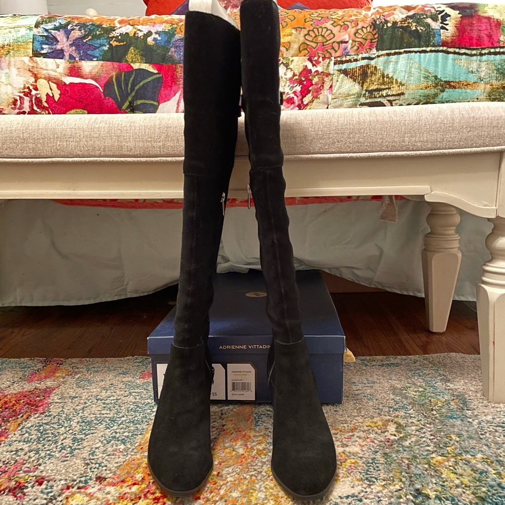 Adrienne Vittadini Black Suede Over the Knee Boots